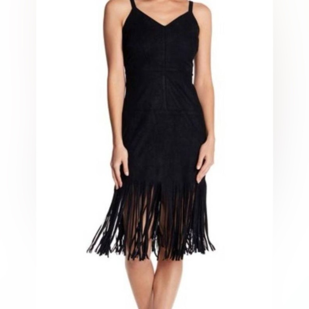 Raga Dress Black Suede with Fringe